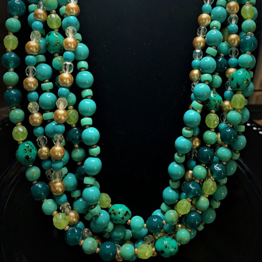 3-STRAND MULTI-COLORED BEADED NECKLACE